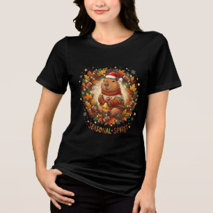 Seasonal Spirit Festive Capybara Wreath Art Tri-Blend Shirt