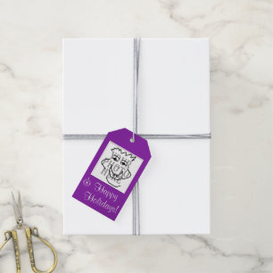 Seasonal Square Custom Photo with Greeting Purple Gift Tags