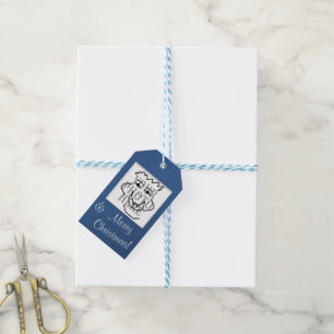 Seasonal Square Photo with Greeting Blue Gift Tags