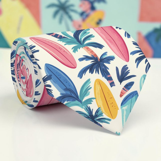 Seasonal Summer Surf Board Pattern Necktie Tie (Creator Uploaded)