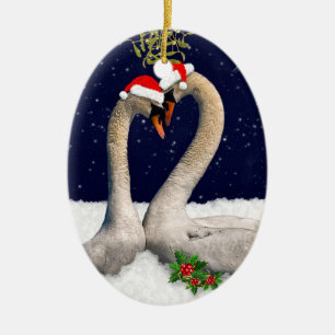 Seasonal Swans Christmas Ornament