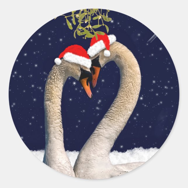Seasonal Swans Christmas Sticker (Front)