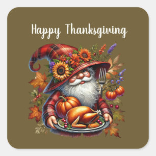 Seasonal Thanksgiving turkey gnome dinner Square Sticker