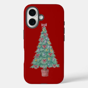 seasonal tree decorated for christmas iPhone 16 case