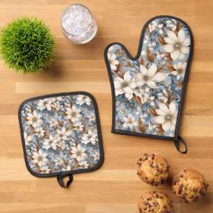 Seasonal Winter flowers tiled pattern Oven Mitt & Pot Holder Set
