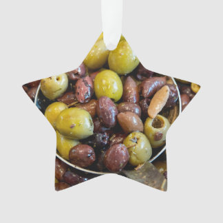 Seasoned black and green olives ornament