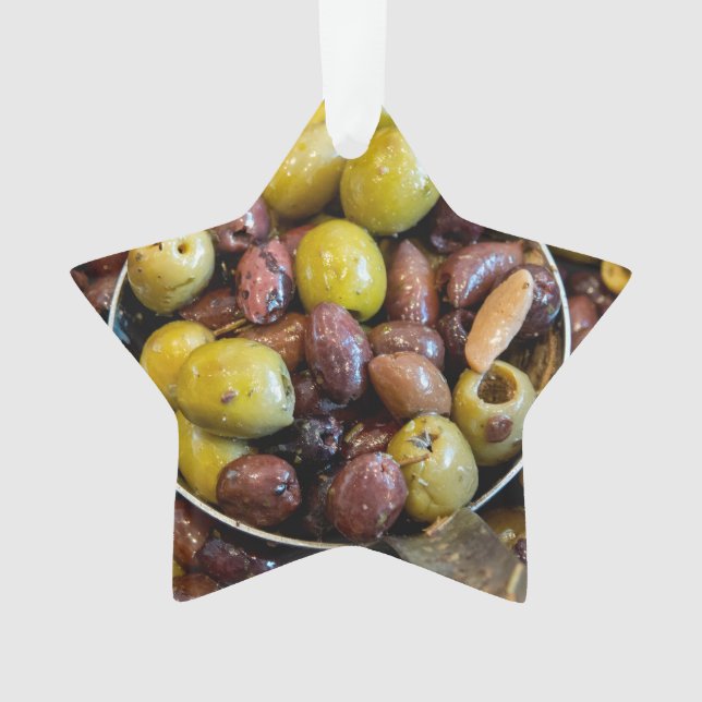 Seasoned black and green olives ornament (Front)