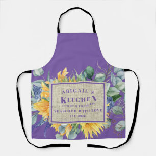 Seasoned with Love Custom Name Lavender Floral Apron