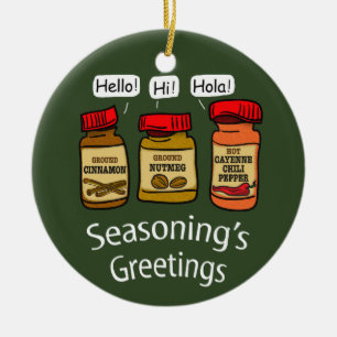 Seasoning's Greetings Funny Holiday Pun Ceramic Tree Decoration