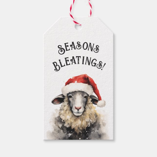 Seasons Bleatings Sheep Christmas Gift Tag (Front)