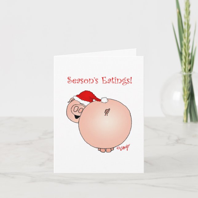 Season's Eatings Pig! Christmas card. Holiday Card (Front)