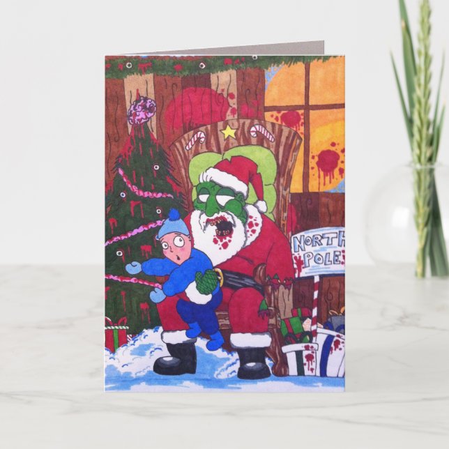Season's Eatings Zombie Santa Holiday Card (Front)