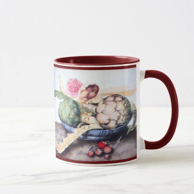 SEASON'S FRUITS 4- ARTICHOKES, ROSE & STRAWBERRIES MUG (Right)