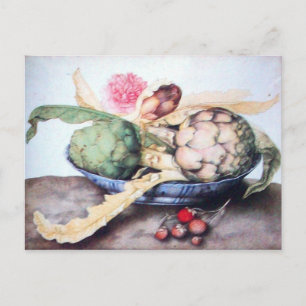 SEASON'S FRUITS 4- ARTICHOKES, ROSE & STRAWBERRIES POSTCARD