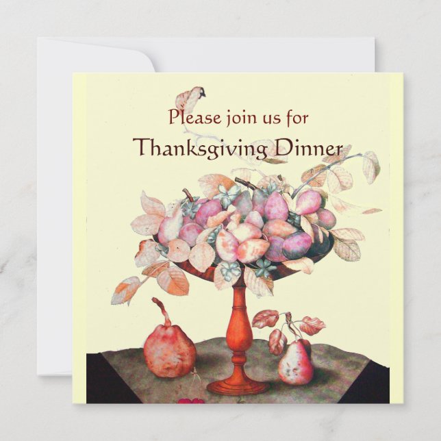 SEASON'S FRUITS 5 Thanksgiving Dinner Party gold Invitation (Front)