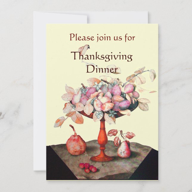 SEASON'S FRUITS 5 Thanksgiving Dinner Party Gold Invitation (Front)