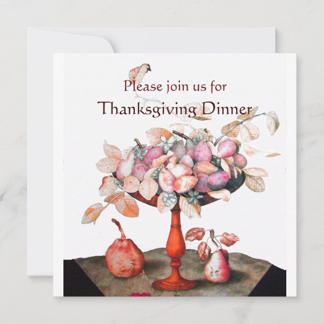 SEASON'S FRUITS 5 Thanksgiving Dinner Party white Invitation (Front)