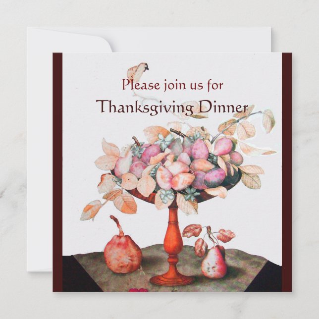 SEASON'S FRUITS 5 Thanksgiving Dinner Party white Invitation (Front)