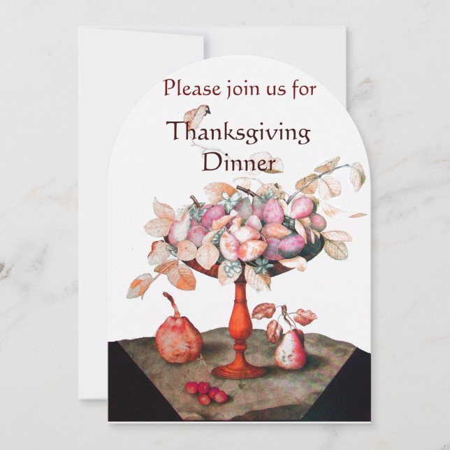 SEASON'S FRUITS 5 Thanksgiving Dinner Party white Invitation (Front)