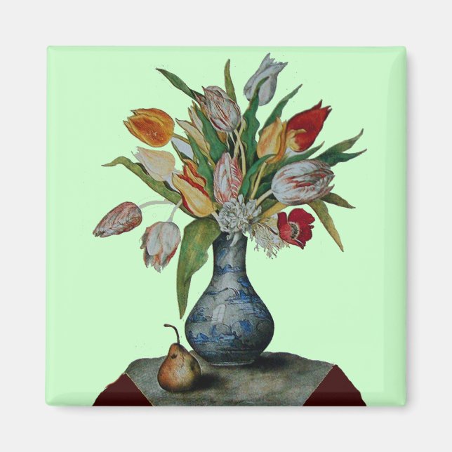 SEASON'S FRUITS AND FLOWERS - TULIPS IN BLUE VASE MAGNET (Front)