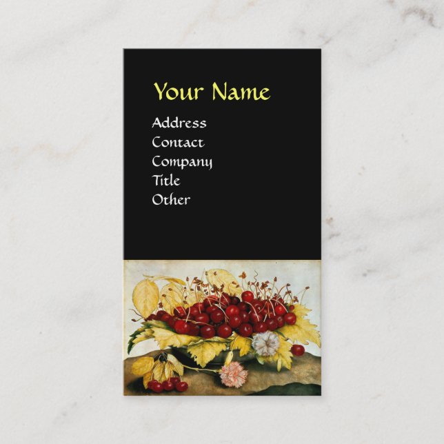 SEASON'S FRUITS / CHERRIES AND CARNATIONS BUSINESS CARD (Front)