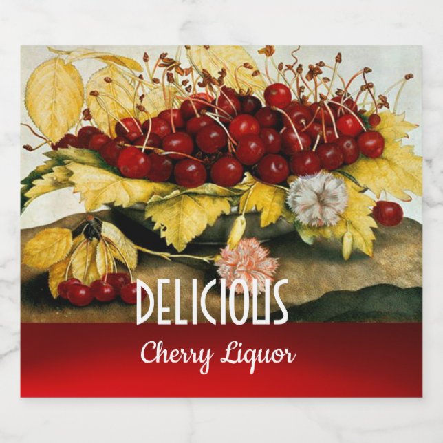 SEASON'S FRUITS / CHERRIES AND CARNATIONS Cherry Liquor Bottle Label (Single Label)