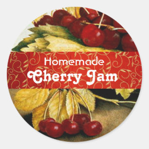 SEASON'S FRUITS CHERRIES ,CHERRY JAM Preserve Jar Classic Round Sticker