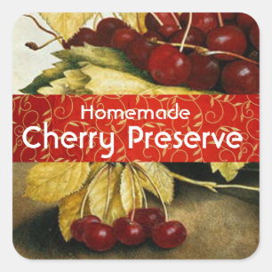 SEASON'S FRUITS CHERRIES ,CHERRY Preserve,Jam Jar Square Sticker