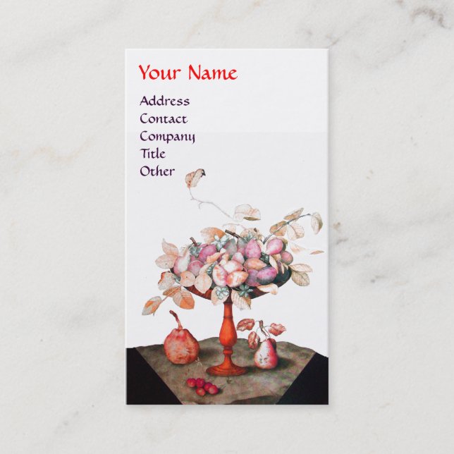 SEASON'S FRUITS FLOWERS,LEAVES PEARS MONOGRAM Pink Business Card (Front)