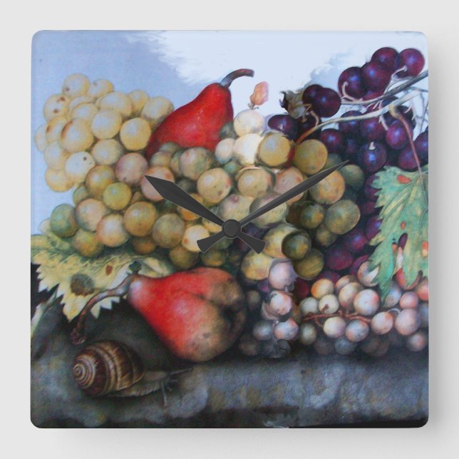 SEASON'S FRUITS / GRAPES ,PEARS AND SNAIL SQUARE WALL CLOCK (Front)