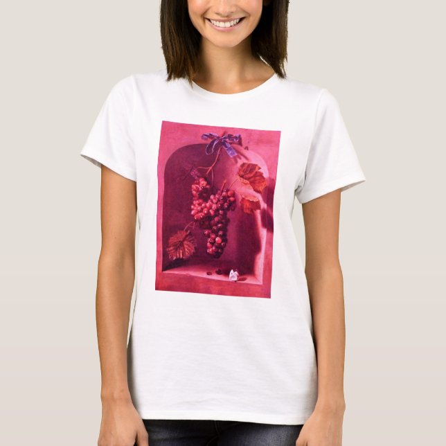 SEASON'S FRUITS /HANGED GRAPES AND BUTTERFLY Pink T-Shirt (Front)