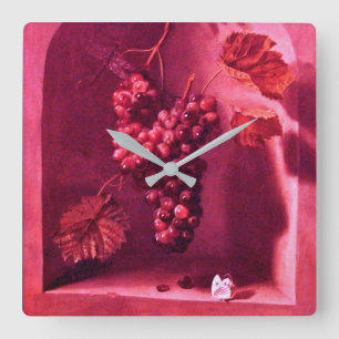 SEASON'S FRUITS HANGED GRAPES Antique Red Rustic Square Wall Clock