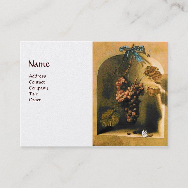 SEASON'S FRUITS HANGED GRAPES RUSTIC Brown White Business Card (Front)