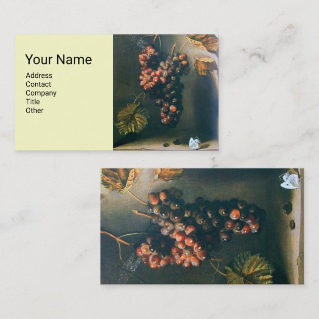 SEASON'S FRUITS,Hanged Red Grapes,Butterfly,Rustic Business Card (Front/Back)