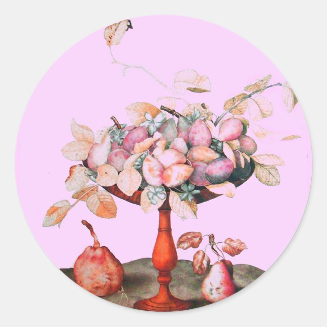 SEASON'S FRUITS/JASMINES,FLOWERS,PRUNES Pink Classic Round Sticker (Front)