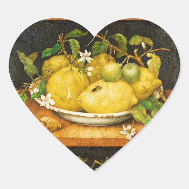 SEASON'S FRUITS LEMONS AND WHITE FLOWERS Heart Heart Sticker (Front)