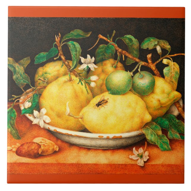 SEASON'S FRUITS LEMONS AND WHITE FLOWERS TILE (Front)