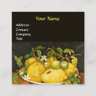 SEASON'S FRUITS, LEMONS AND WHITE FLOWERS Yellow Square Business Card