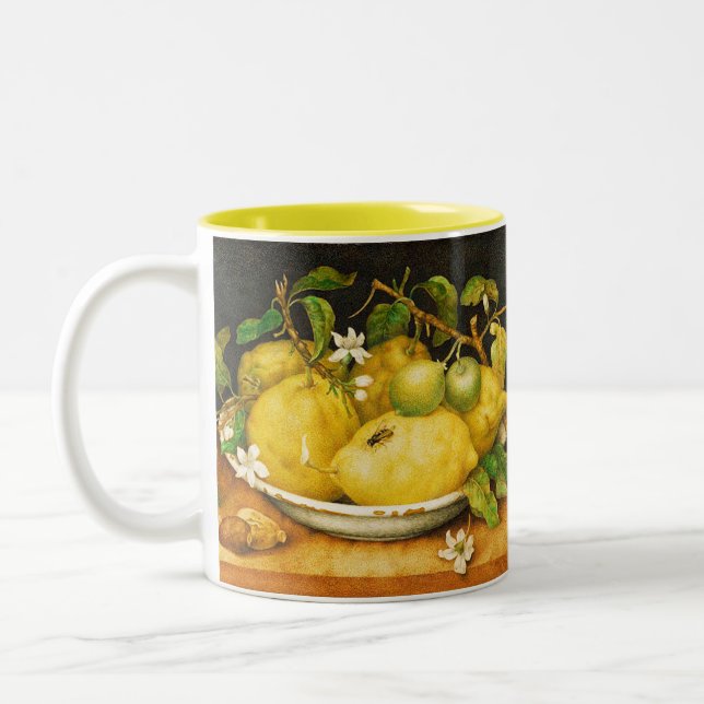 SEASON'S FRUITS,LEMONS LEMON FLOWERS Yellow Two-Tone Coffee Mug (Left)