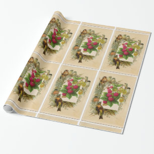 SEASON'S FRUITS / NATURE ,BIRDS AND RASPBERRIES WRAPPING PAPER