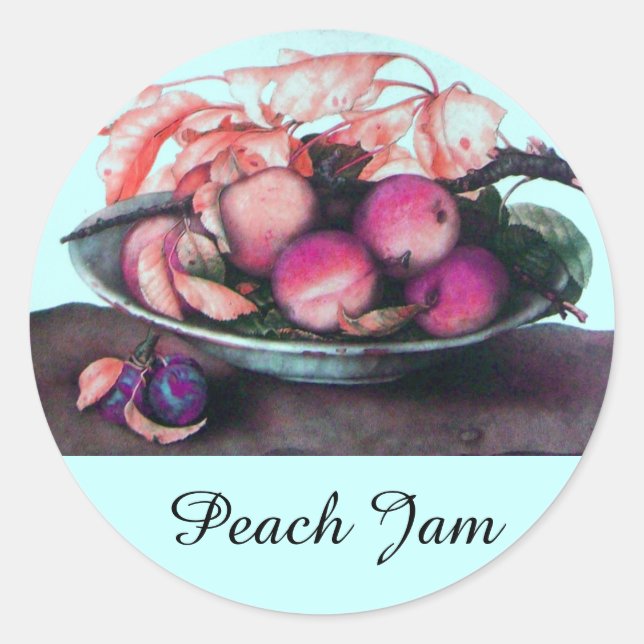 SEASON'S FRUITS / PEACH Preserve Canning Jar Classic Round Sticker (Front)