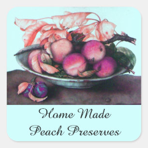 SEASON'S FRUITS / PEACH Preserve Canning Jar Square Sticker