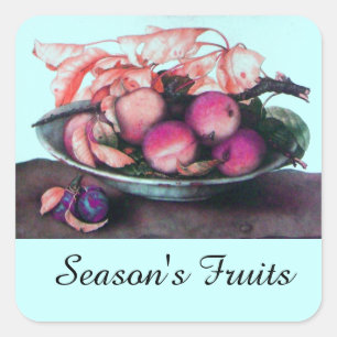 SEASON'S FRUITS / PEACHES AND PRUNES SQUARE STICKER