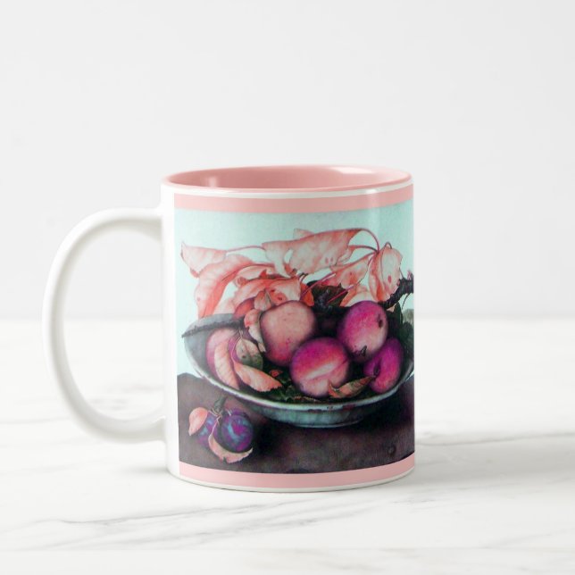 SEASON'S FRUITS,PEACHES ,Peach Plate Still Life Two-Tone Coffee Mug (Left)