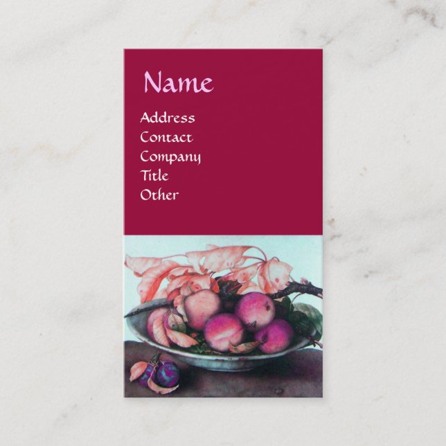 SEASON'S FRUITS Peaches,Prunes and Leaves Business Card (Front)