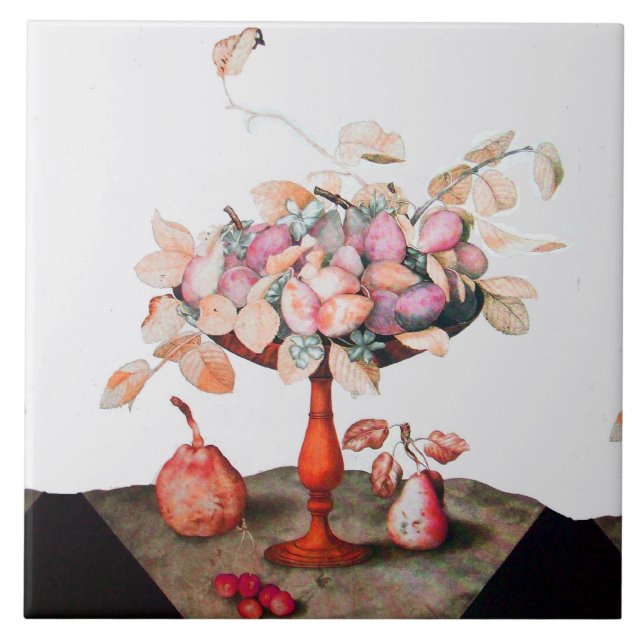 SEASON'S FRUITS Pears Prunes Cherries and Jasmines Tile (Front)