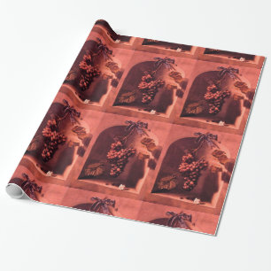 SEASON'S FRUITS -PROSPERITY Antique Red Pink Wrapping Paper
