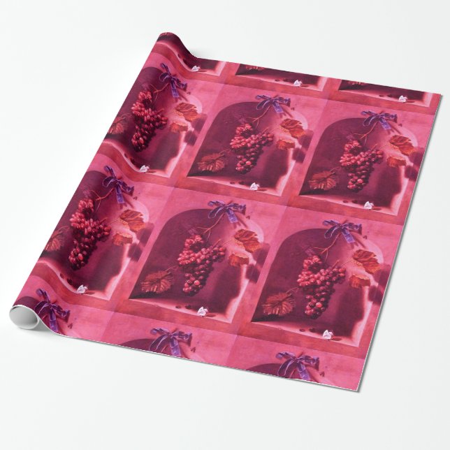 SEASON'S FRUITS -PROSPERITY Fuchsia Red Pink Wrapping Paper (Unrolled)