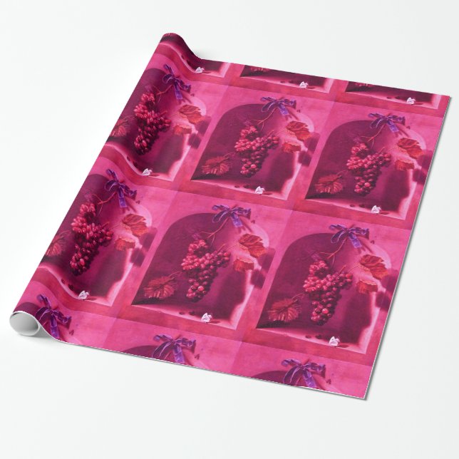 SEASON'S FRUITS -PROSPERITY Fuchsia Red Pink Wrapping Paper (Unrolled)