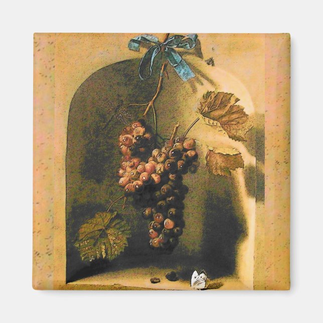 SEASON'S FRUITS -PROSPERITY HANGED GRAPES Rustic Magnet (Front)